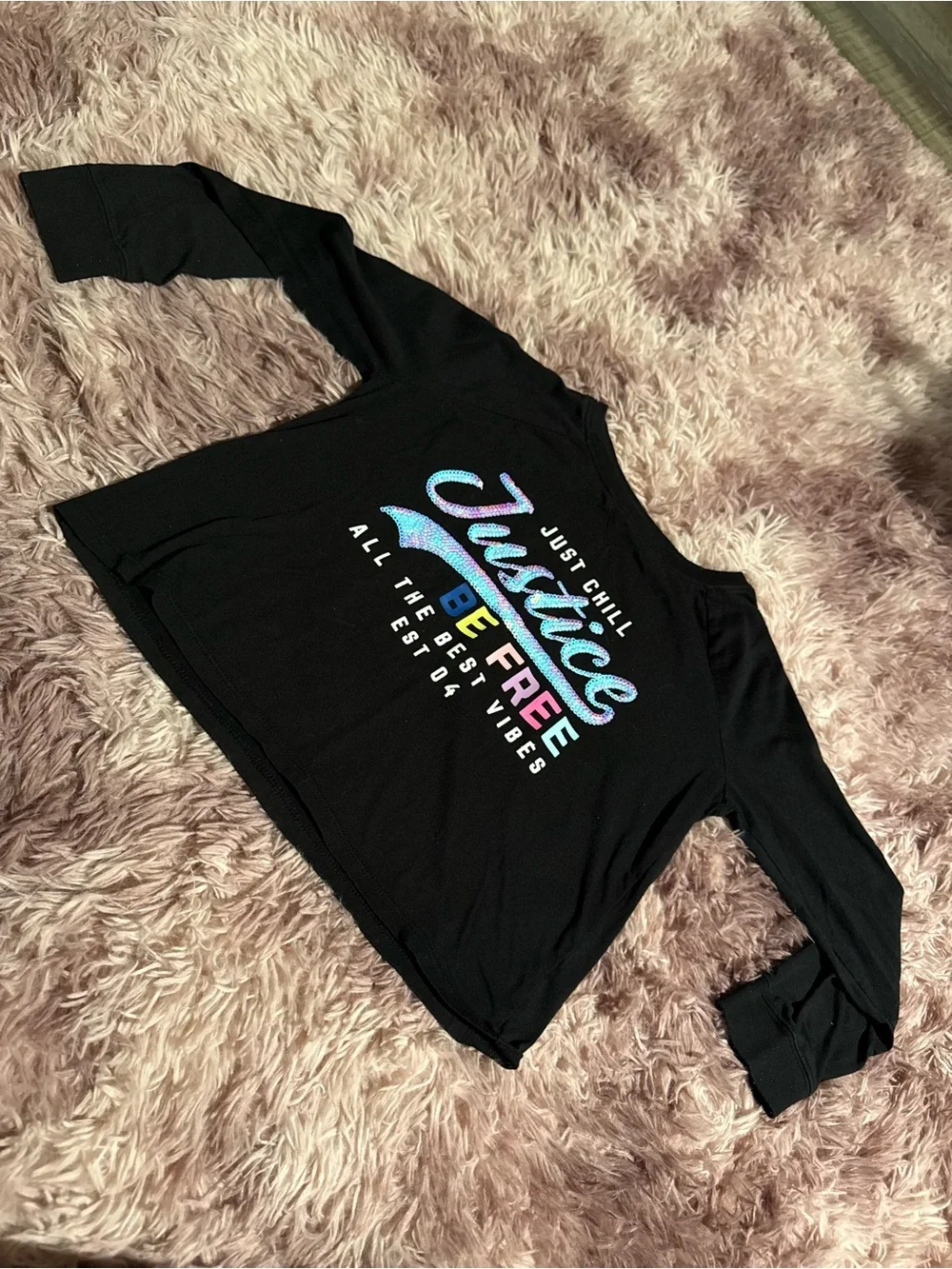 Justice Black Long-Sleeve shirt with Iridescent Graphic